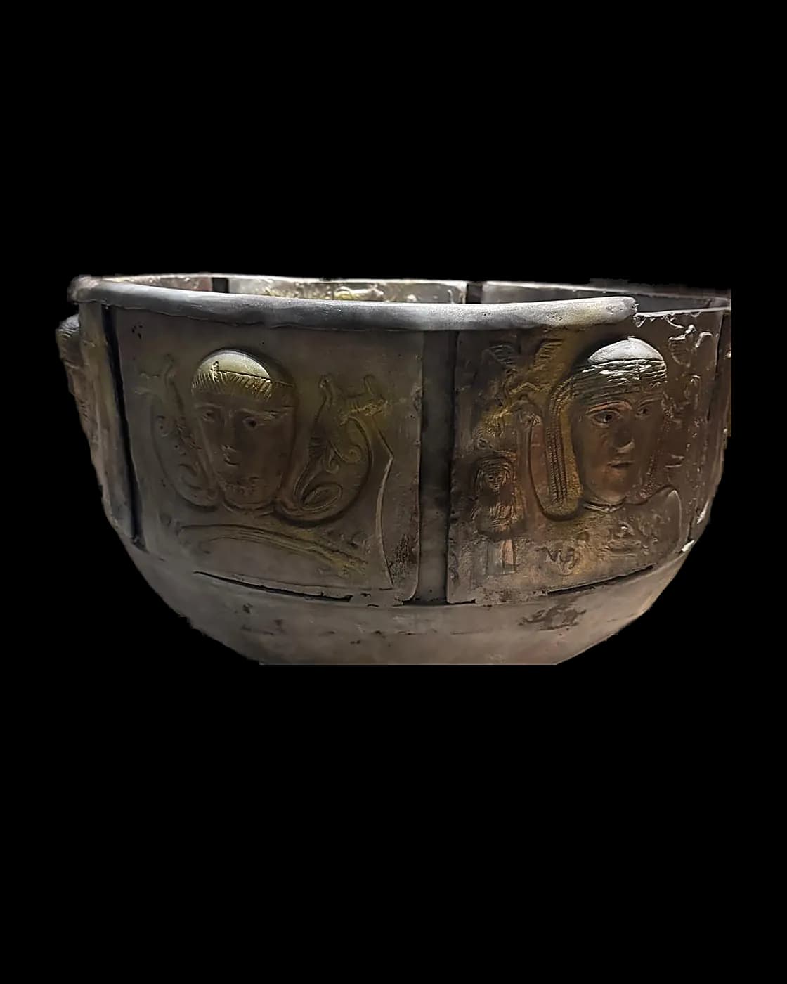 Bowl of Faces — PATINATED BRONZE, GILT RELIEF